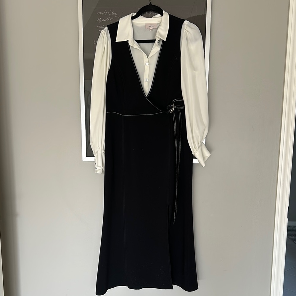 Cinq à Sept Ambre Long Sleeve Faux Wrap Midi Dress